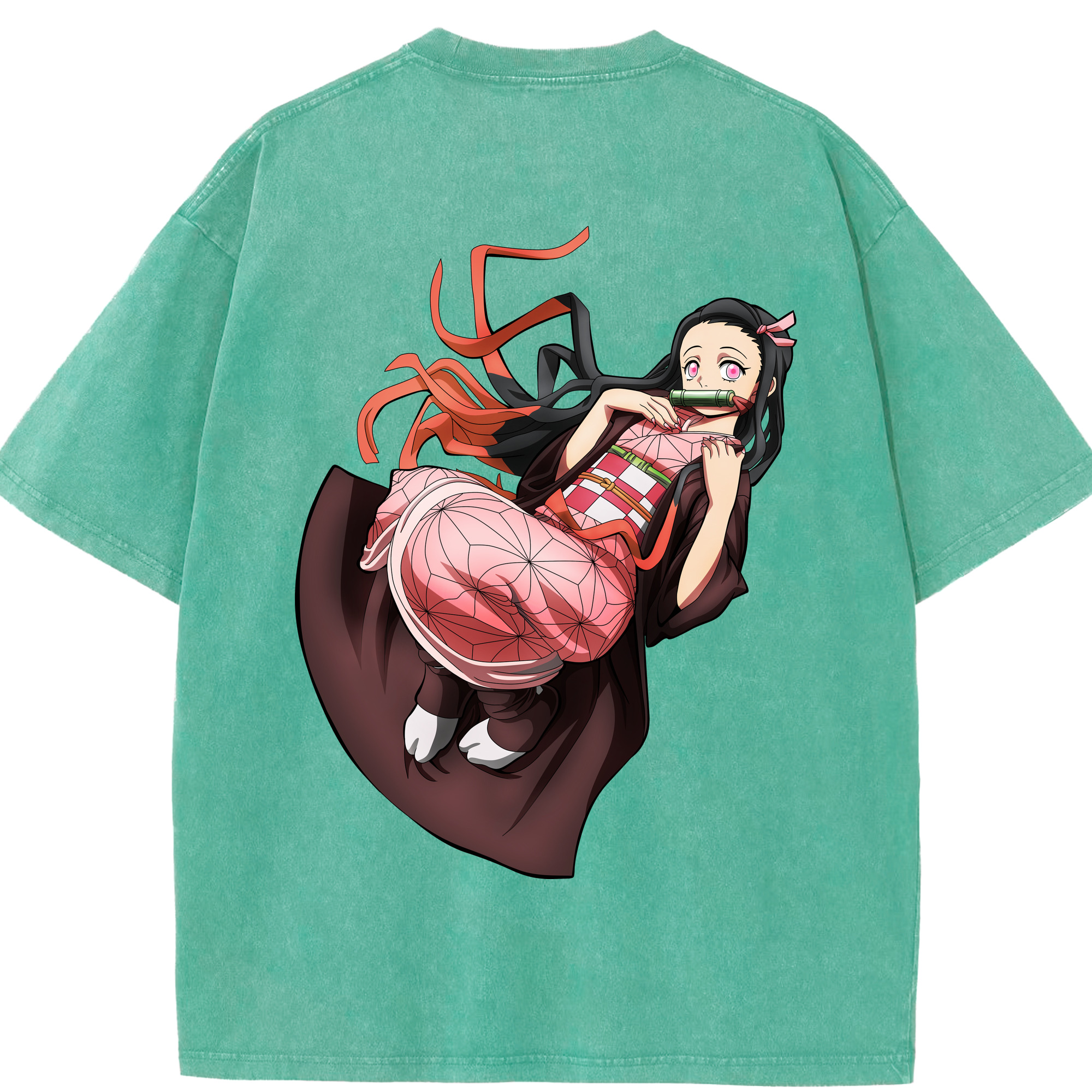 （画像用） 鬼滅の刃（きめつのやいば）竈門 禰󠄀豆子／かまど ねずこ Kamado Nezuko 綿100% ヴィンテージ風 半袖Tシャツ（背面プリント）